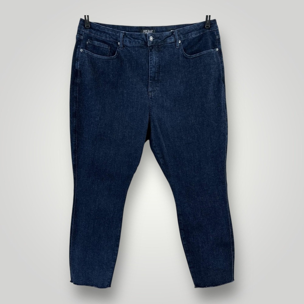 Judy Blue Jeans Womens 24W Dark Wash‎ Skinny Fit Stretch Denim Raw Hem Ankle